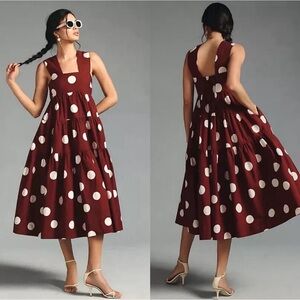 Anthropologie Helena Polka Dot Square Neck Maxi Dress XS